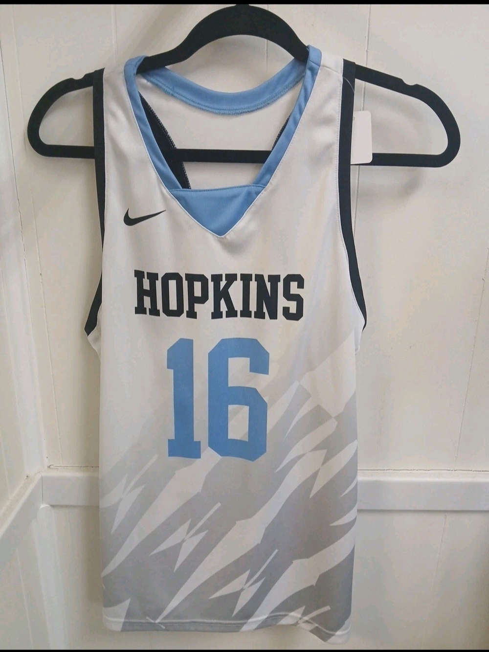 Nike White and Light Blue Hopkins Basketball Jersey - #16 #190